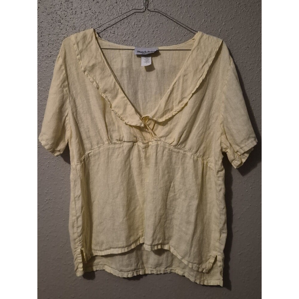 Match Point L 100% Linen Top Butter Yellow Baby Doll Coastal Resort